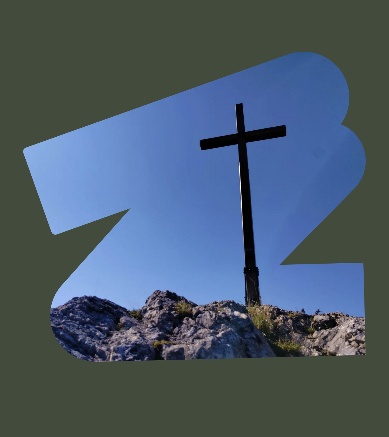A cross on a rock.